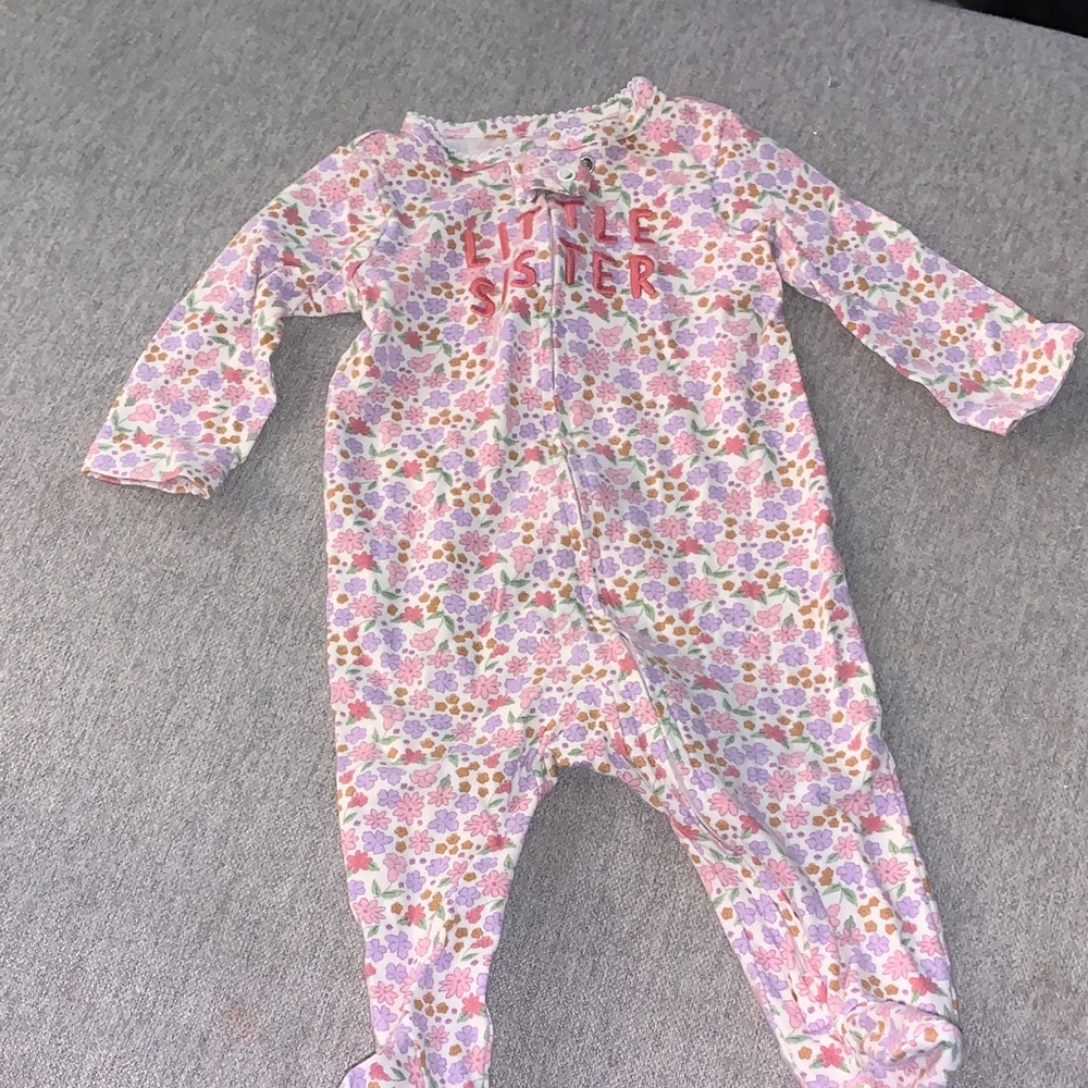 Carters Floral Pink Little Sister Baby One Piece Pajamas 3-6 months